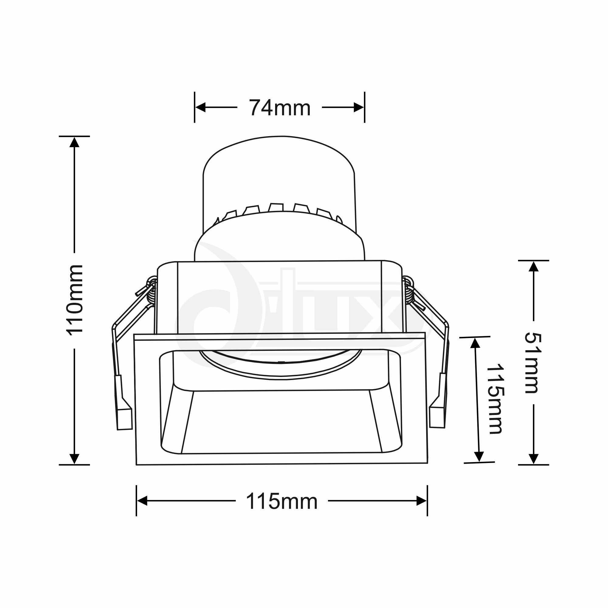 DM201376  Bodar SQ 20, 20W Fixed LED Square Deep Recessed Downlight Matt White 1560lm 10° 4000K IP20